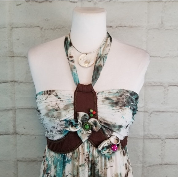 Buba Moda S Bead Embellished Ruffled Halter Dress - Picture 2 of 7